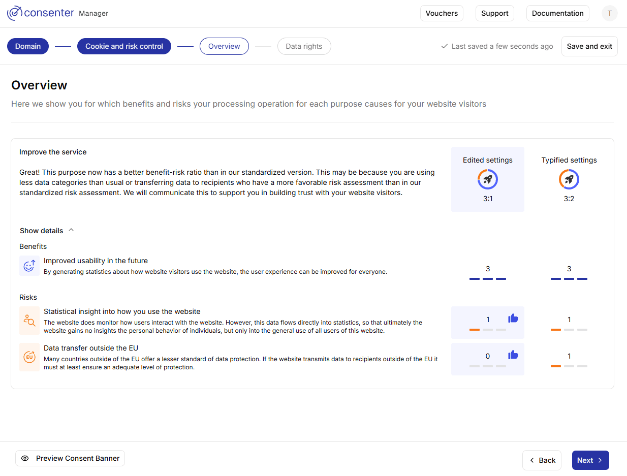 Consenter Manager risk comparison overview